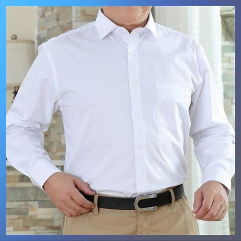 Áo Sơ Mi Nam Công Sở Trung Niên.áo sơ mi trung niên Dài Tay Vải Cotton Trơn Menswear Cổ Tròn Có Cổ Trắng