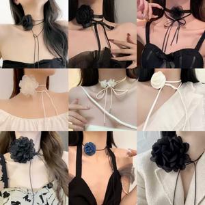 สร้อยคอผูกดอกไม้, วัสดุตาข่ายผ้า, โชคเกอร์ดอกกุหลาบ, ทำด้วยมือ, สำหรับผู้หญิง, สไตล์วันหยุด, อ่อนโยนและหวาน