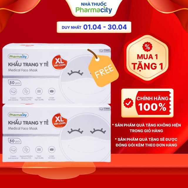 Khẩu trang y tế màu trắng 3 lớp Pharmacity size XL chất lượng cao (Hộp 50 cái)