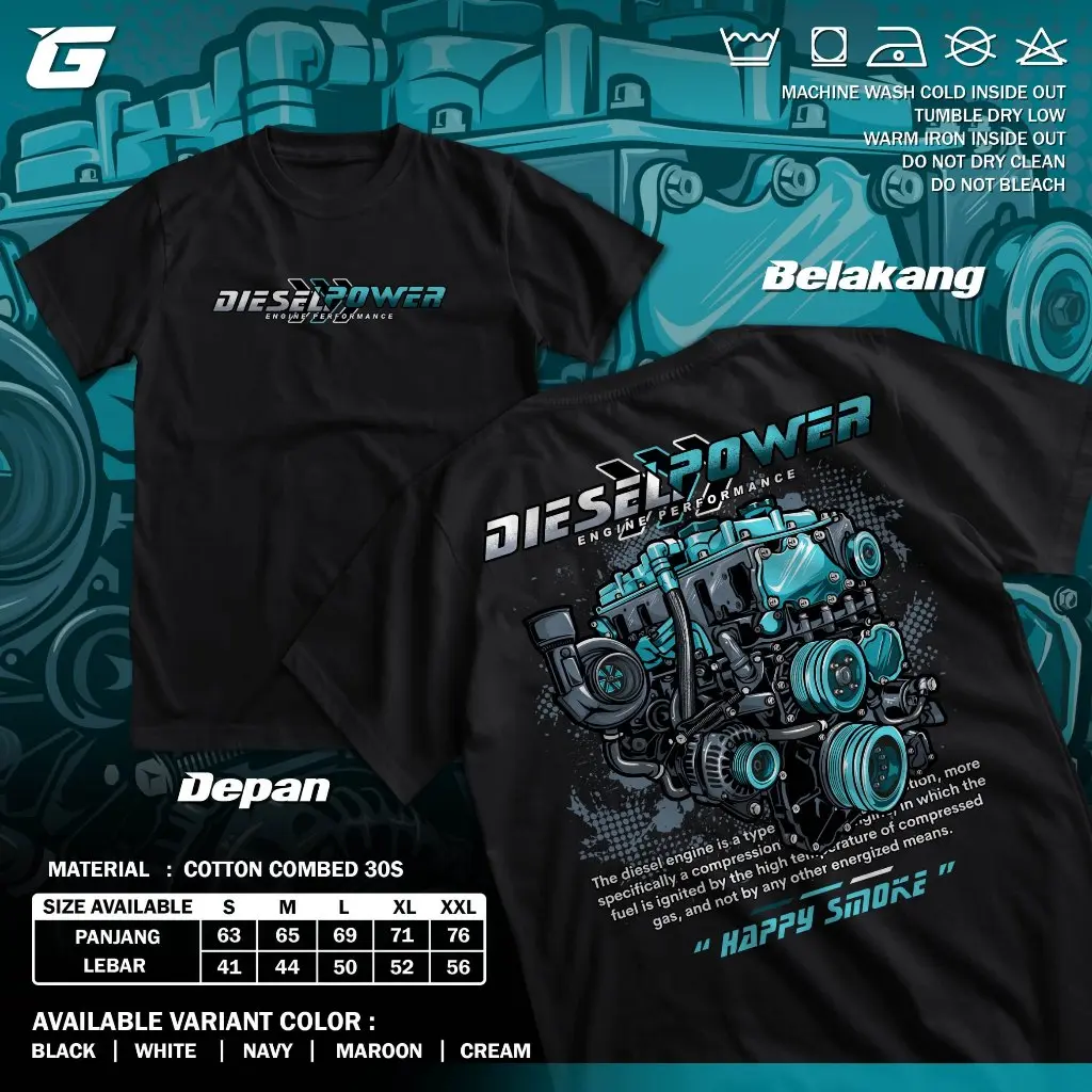 ARTAKAOS- Kaos Diesel Power Engine Turbo Machine Happy Smoke Baju Distro Mobil Racing Disel Gank Cumi Darat Tshirt Otomotif GBA3825
