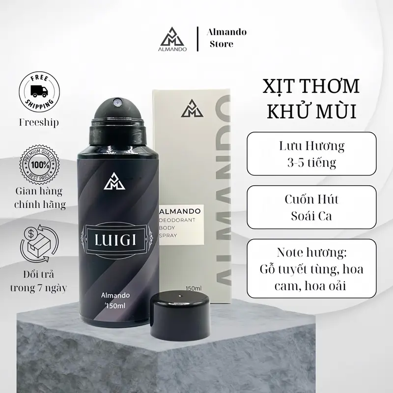 [ MUA 2 TẶNG 1 ] Body Mist Nam Almando , Xịt Thơm Khử Mùi Toàn Thân Nước Hoa Chính Hãng 150ml ( chai )  Phù Hợp Đi Học , Đi Làm , Đi Chơi Hẹn Hò Bodymist Perfume Cosmetic Mỹ Phẩm Làm Đẹp Da Dưỡng Body 2