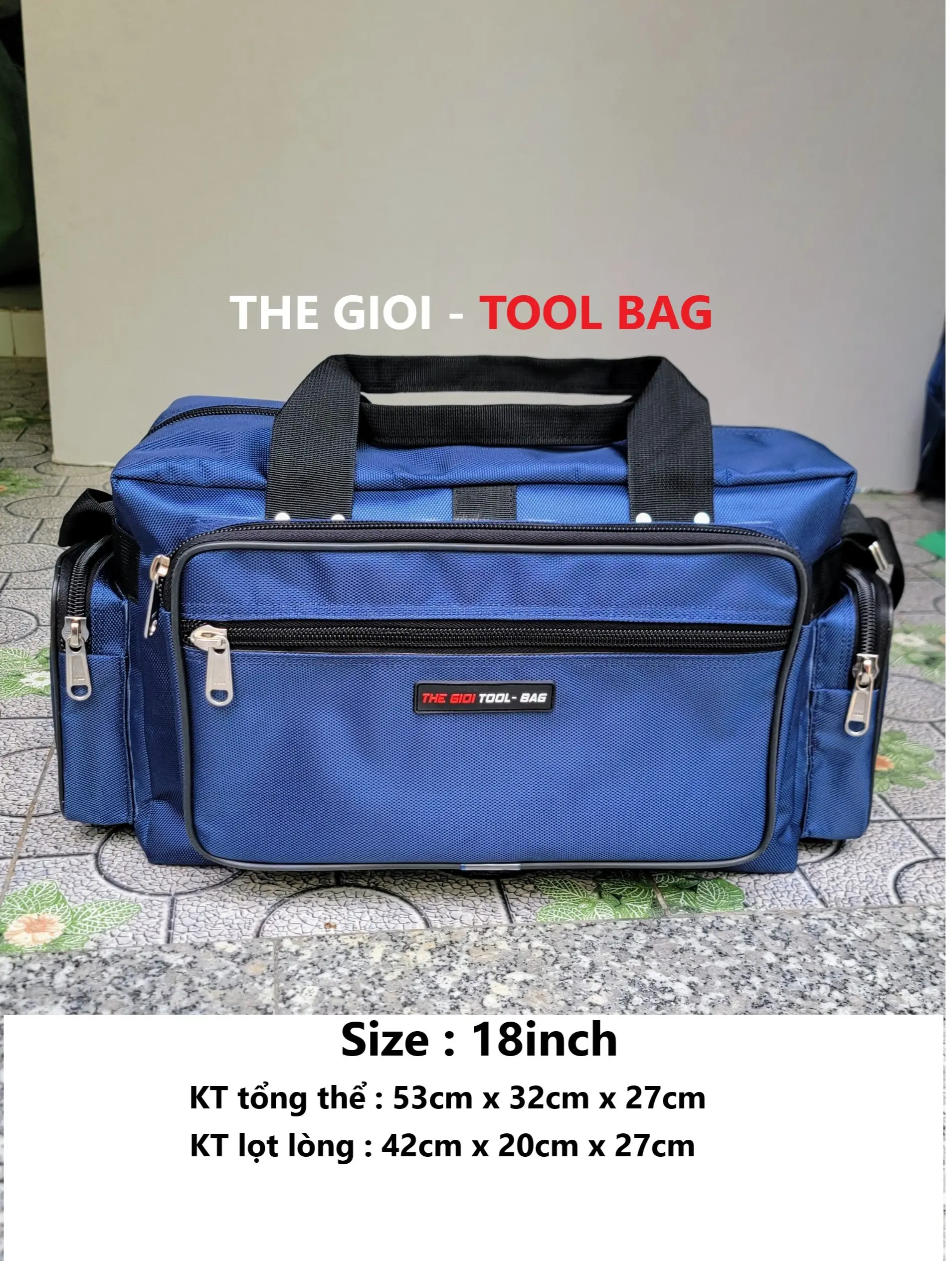 Túi Đựng Đồ Nghề 7 ngăn 18inch hàng Cty - Đầu Khóa Inox YKK 12li- Dây kéo số 12 rất to