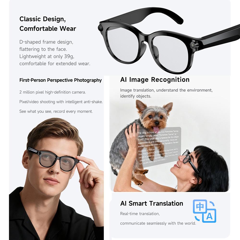 AI Smart Glasses Real-time Translation Dual Camera Bluetooth Call Sunglasses Shoot Audio Video Music Player Multifunctional Men - Image 5