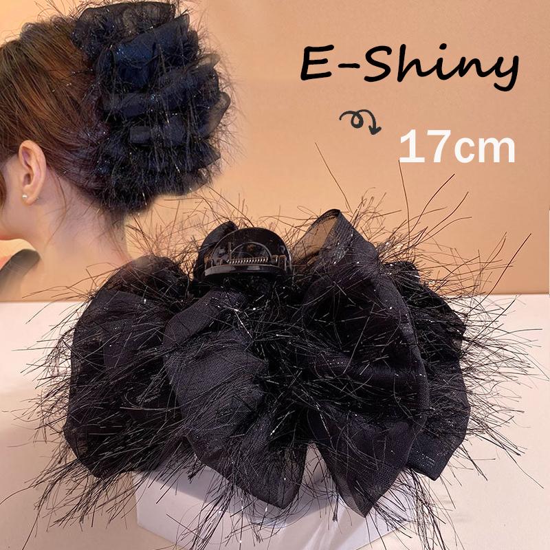 Kẹp Tóc Càng Cua Thêm Lông Mịn Thắt Nơ, 17cm, Dành Cho Phụ Nữ Và Trẻ Em Gái, Làm Bằng Vải, Giá Đỡ Tóc Dây Buộc Tóc, Phụ Kiện Cài Tóc