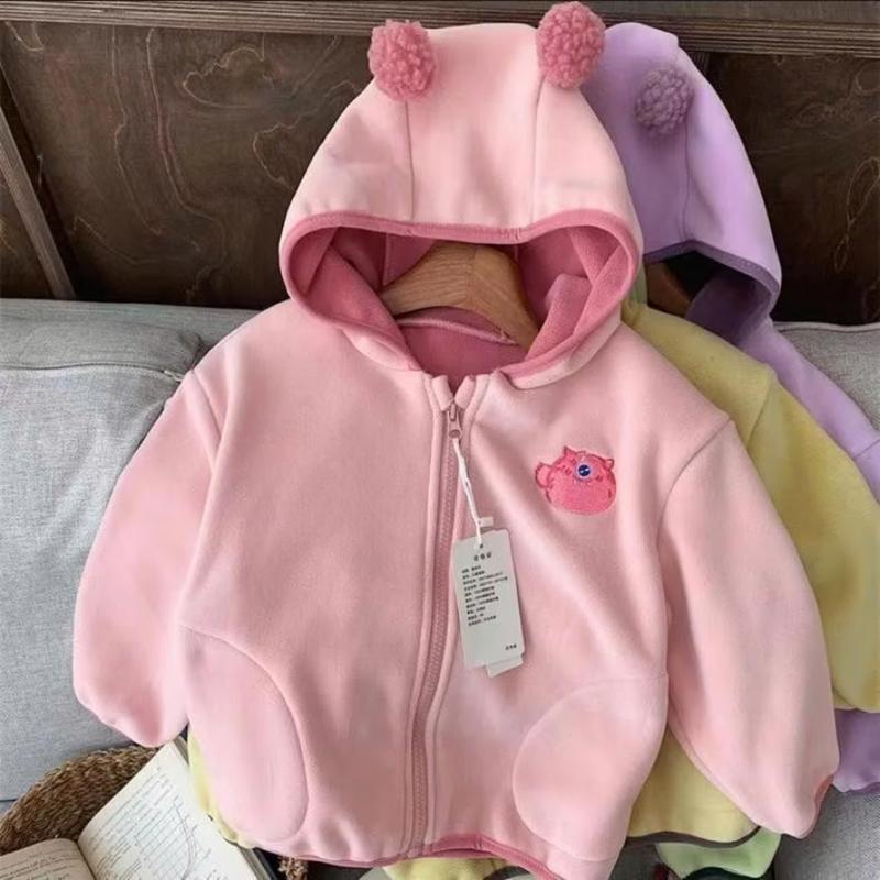 Khoác nỉ bông áo khoác mùa đông cho bé trai bé gái từ 8kg đến 22kg ấm áp có mũ trùm đầu họa tiết cục bông đáng yêu áo  khoác