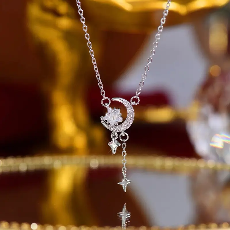 (Bebas beli 2 dapat bonus) K65 COD Kalung bulan bintang pesta Zircon titanium wanita 2