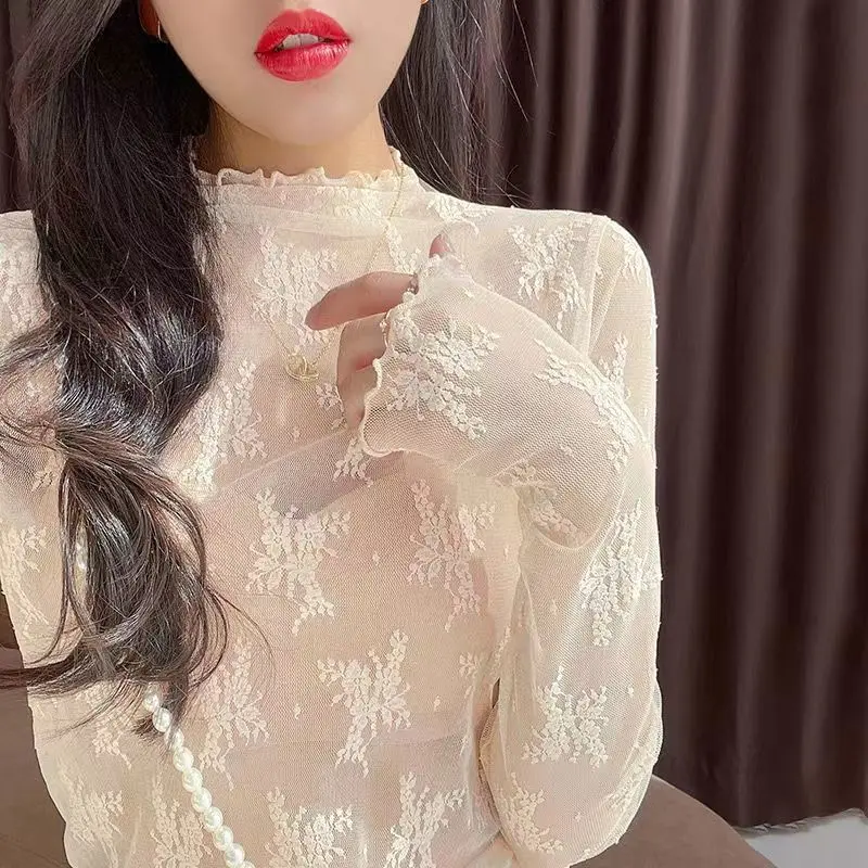 Áo Sơ Mi Đáy Lưới Vải Tuyn, Dành Cho Nữ, Hàng Mới Về, Thiết Kế khoét Gợi Cảm, Họa Tiết Chấm Bi, Dài Tay, Có Thể Mặc Bên Trong Áo Cánh