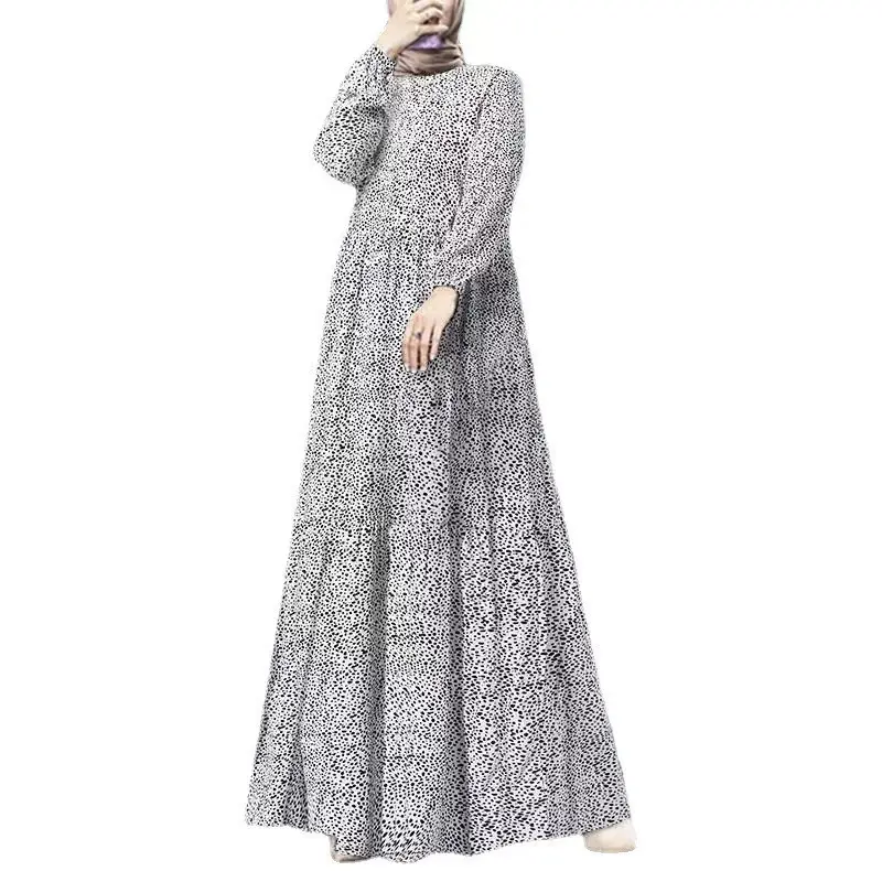 New comfort casual polka dot long sleeve pullovers loose waist long dress