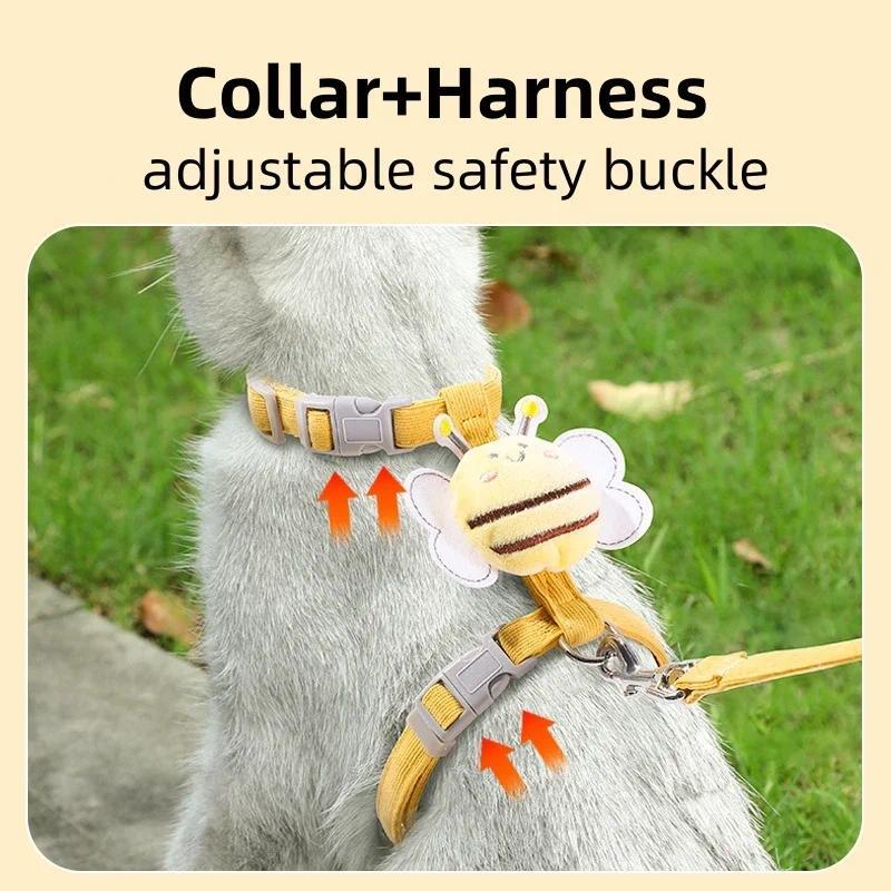 Product Introduction of Cat Harness Leash Collar Set Adjustable Cartoon Bee Double Layer Dog Harness for Small Medium Pet Collar Leash Outdoor Walking 1