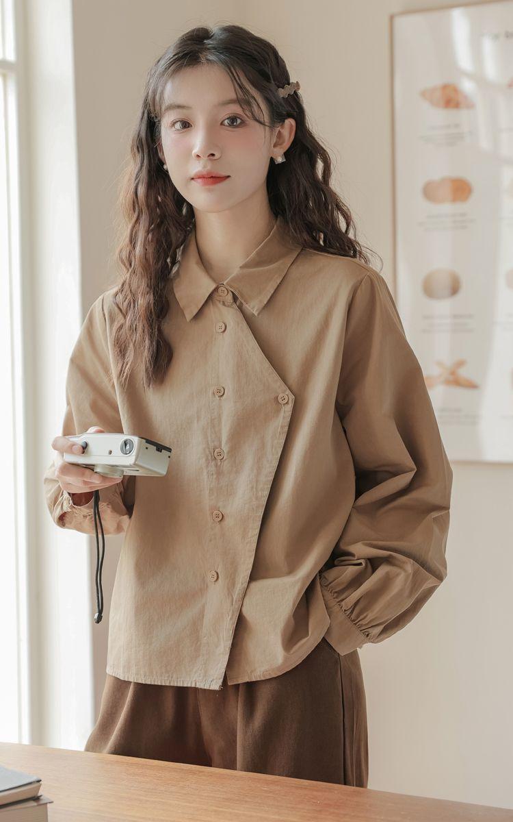Product Introduction of Áo Sơ Mi Dài Tay Phong Cách Preppy Phong Cách Nhật Bản, Áo Sơ Mi Rộng Thường Ngày Bên Trong, Áo Bất Đối Xứng Hàng Mới Về Cho Mùa Xuân, Mùa Thu Và Mùa Đông Năm 2025 2
