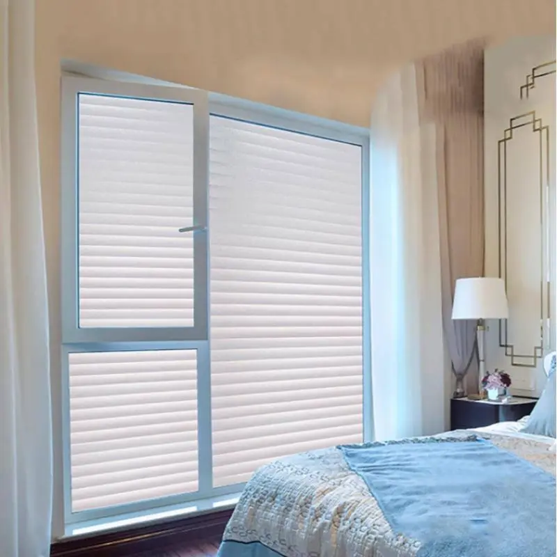 Privacy Window Film, 1 Count Striped Pattern Frosted Window Sticker, Self Adhesive Static Glass Sticker For Home Bathroom