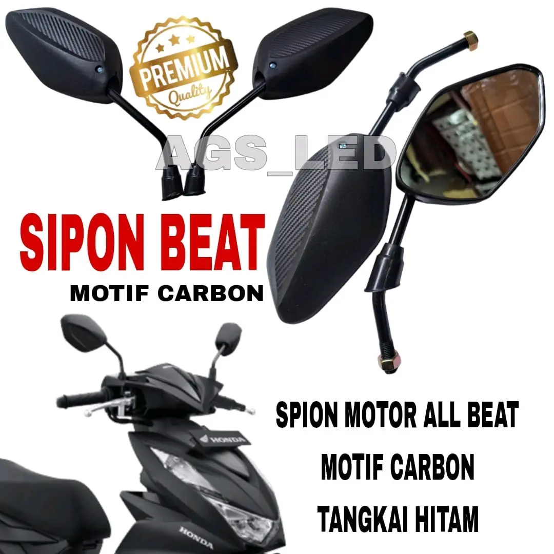 KACA SPION MOTOR BEAT TANGKAI HITAM KACA BENING / SPION MOTOR BEAT MOTIF KARBON / SPION ALL BEAT HNDA