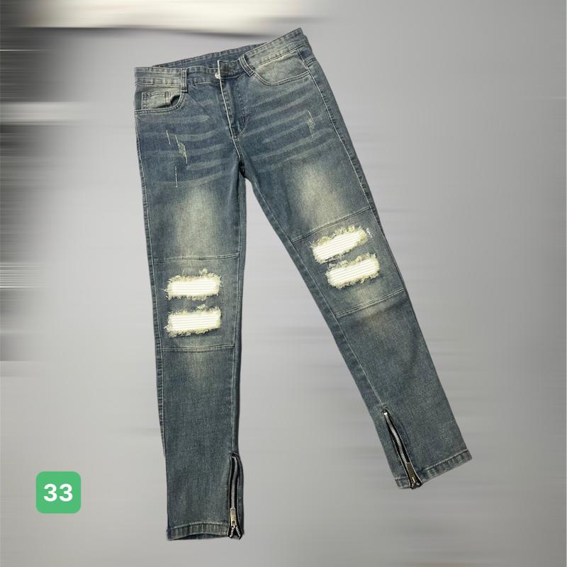 Quần jean nam rách vá màu xanh, quần bò nam có khóa ở gấu quần, chất liệu co giãn nhẹ, kiểu skinny mới QJND33 Pants Menswear Có Túi quan