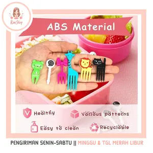 KIM SHOP - Garpu Mini Set Tusuk Buah Tusukan Kue Karakter Plastik Hewan Binatang Lucu Makanan Bekal Anak Bento Makan