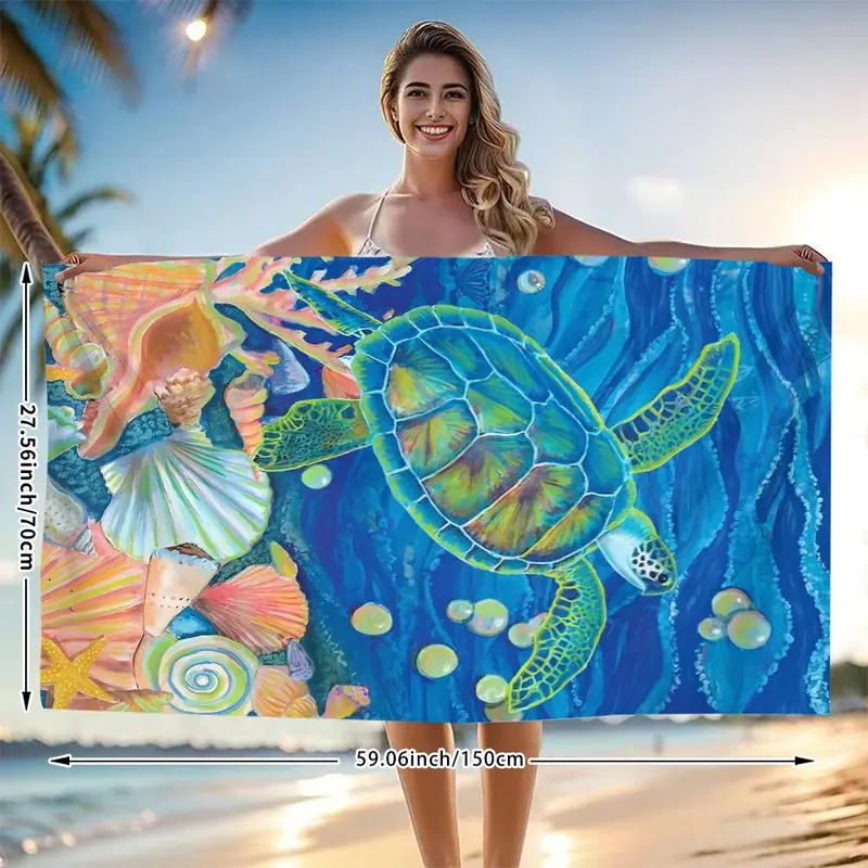 Sea Life Pattern Beach Towel, Soft Quick Drying Towel, Multipurpose Travel Towel for Swimming, Yoga, Surfing, Camping 5