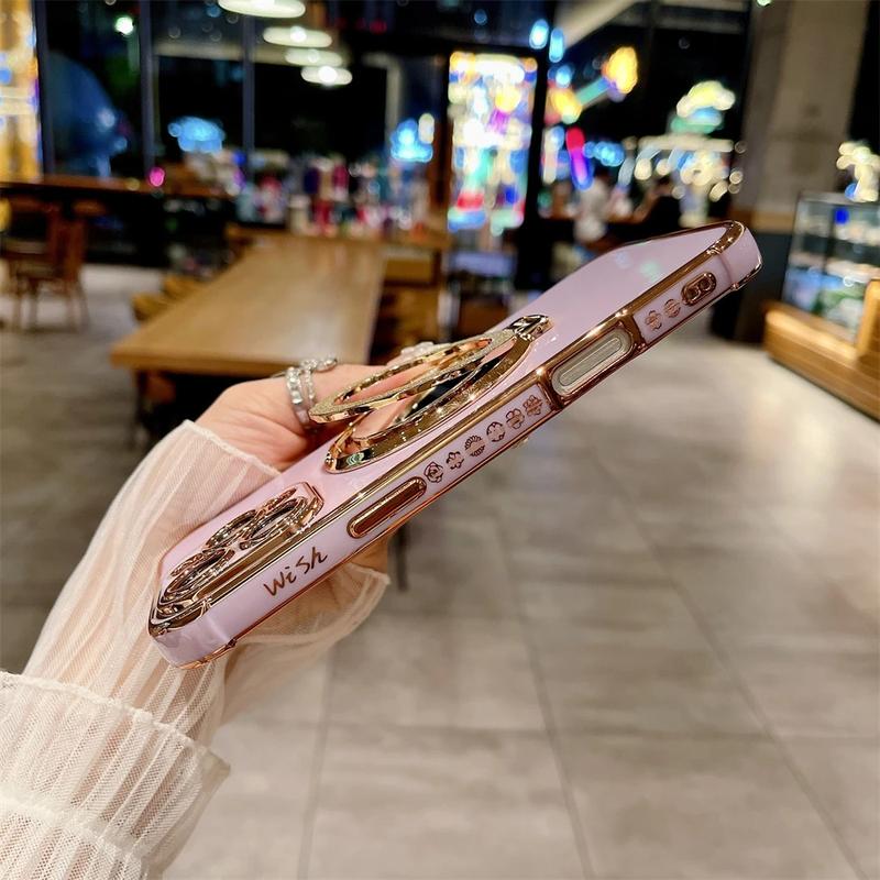 Product Introduction of Luxury Plating Cute Flowers Phone Case For iPhone 11 12 13 14 15 16 Pro Max Glitter Stand Soft Bumper Protector On 14 Pro Cover Protection Protective Casing Shockproof 13