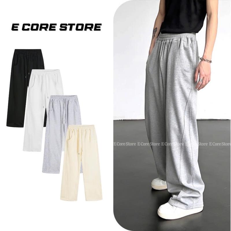Quần Dài Form Rộng  vải nỉ 2da Track Pants Unisex Nam Nữ Local Brand Đứng Form Co Giãn Tốt - Menswear Đen Nhung Kem