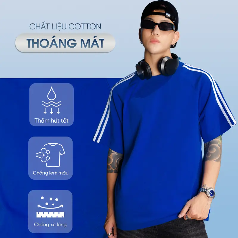 Áo thun 3 SỌC phom rộng CAPMAN CLUB, thoải mái trẻ trung, chất cotton thấm hút tốt 2