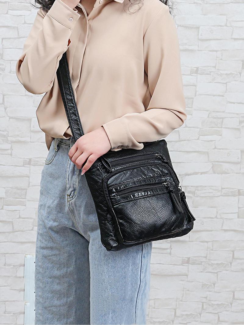 Product Introduction of Women's Fashionable Solid Color Crossbody Bag, Casual Versatile Multi-pocket Zipper Shoulder Bag for Daily Commuting Use, Trendy All-match Ladies Purse Commuter Bag 3
