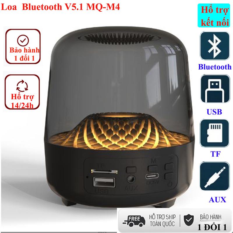 Mẫu mới - Loa bluetooth trong suốt MQ-M4 pin trâu có đèn led 7 màu âm thanh vòm bass ấm tặng kèm cáp sạc Type-c và dây cắm 3.5mm
