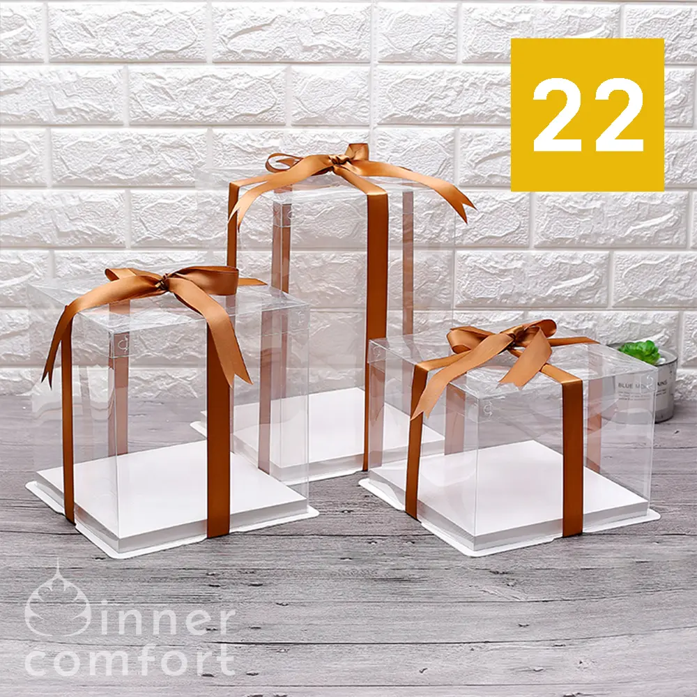Kotak Kue / hadiah / Cakebox / Giftbox Square / Segi Empat Transparan Mika Bening 21 cm hadiah flower cake box Tanpa Pita