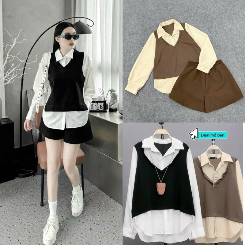 Bộ Áo Sơ Mi Ghile Bigsize Nữ Dáng Rộng Tay Dài Chất Ruby Mềm Phối Quần Vải Tây Đứng SET944
