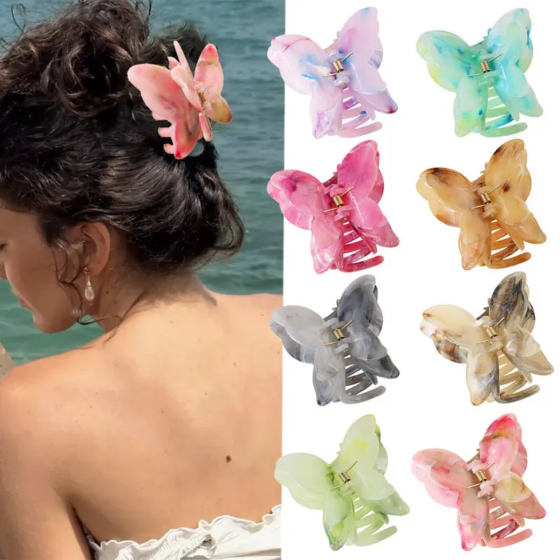 ED - 6.5CM JEPITAN RAMBUT BUTTERFLY MARBLE FASHION KOREAN PREMIUM / JEDAI KUPU KUPU GLOSSY DOUBLE WINGS 2