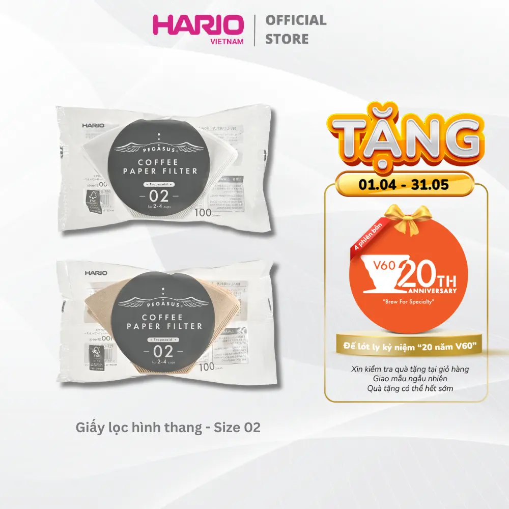 Giấy Lọc Cà Phê Hario Pegasus Coffee Paper Filter 100 tờ, size 02 PEF-02-100 Tờ (Màu trắng và Nâu tự nhiên)