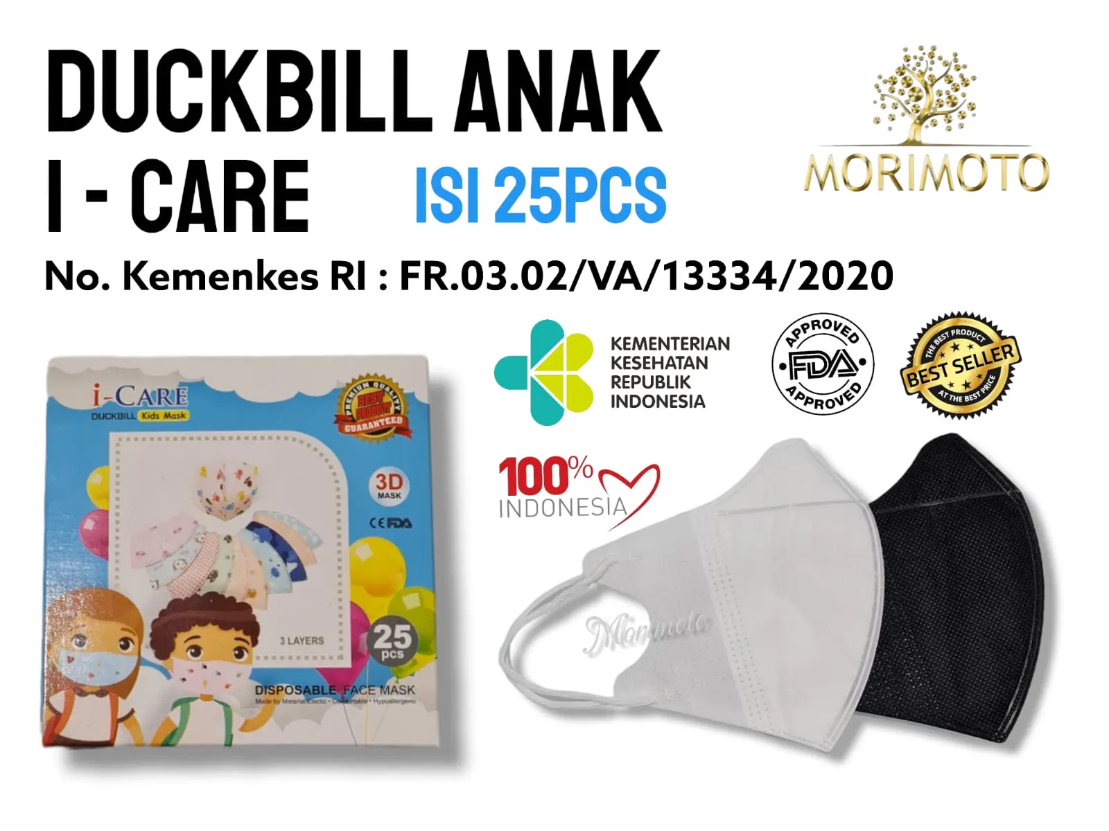 MASKER DUCKBILL ANAK 3PLY ISI 25PCS EARLOOP ICARE DUCKBILL KIDS I CARE Fashion