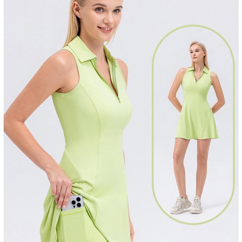 Product Introduction of Plus Size S-XXL Polo Tennis Dress With Zipper&Shorts Clashing Color Golf Badminton Dress Casual Quick-Dry Stretchy Workout Skirt 3