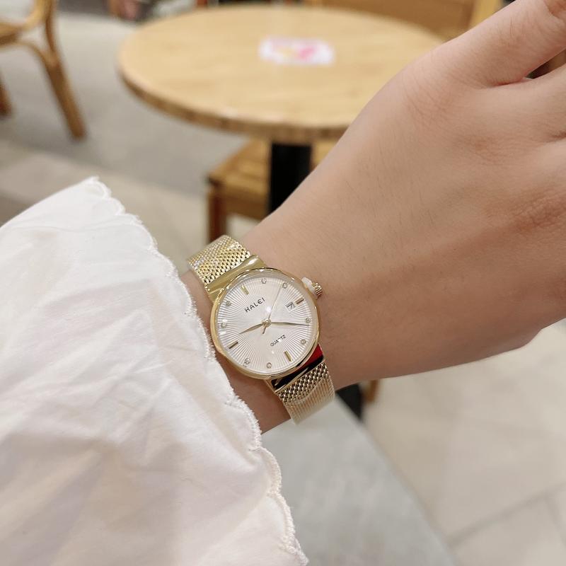 Đồng hồ nữ Hale AH8024 có lịch ngày dây lưới lụa sang trọng chống nước tốt ( TẶNG KÈM HỘP VÀ PIN ) Women Đeo Tay Watch Voi