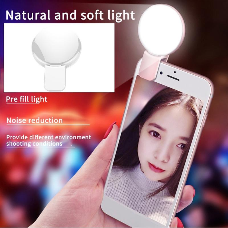 T140inbookin Portable LED Light Mobile Phone Mini Selfie Fill Light 3 Modes Rechargeable Selfie Ring Light Clip-on Brightness Make Up Phone Fill Lamp 7