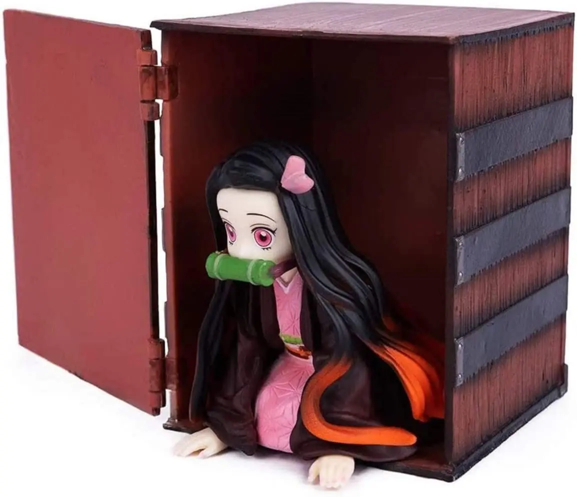 Action Figure Anime Demon Slayer Nezuko dan Wooden Box 10cm | Kimetsu No Yaiba | Women FIgure | Pink | Karakter Anime | Mainan | Toys | Kolektor | Animasi | Animation