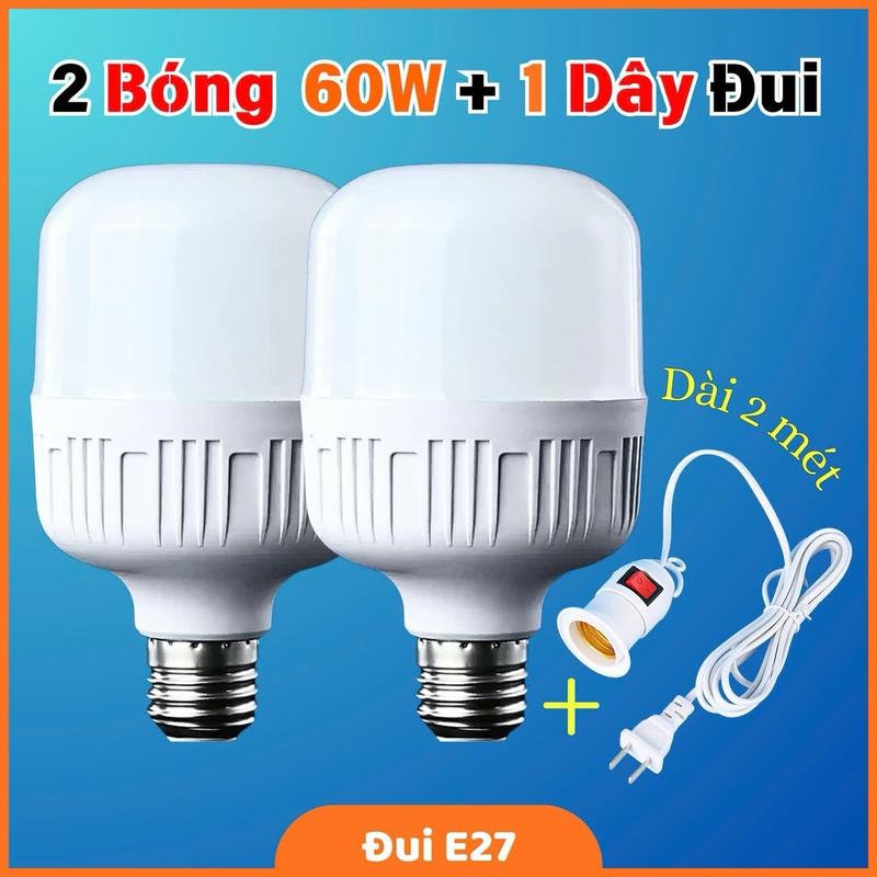 Combo 2 Bóng Đèn Led 60W + 1 Dây Đui Dài 2 Mét . Đèn Led Tiết Kiệm Điện. Bảo Hành Lỗi 1 Đổi 1