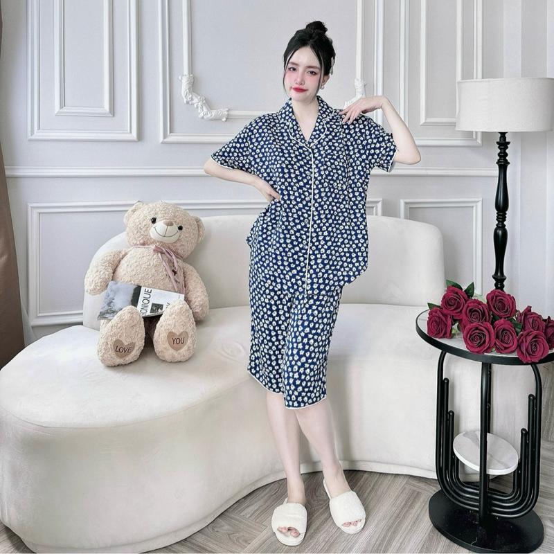 Bộ ngủ bigsize nữ bộ lửng mặc nhà chất lụa mango mềm mát kiểu pijama truyền thống sang trọng dễ mặc mát mẻ 7