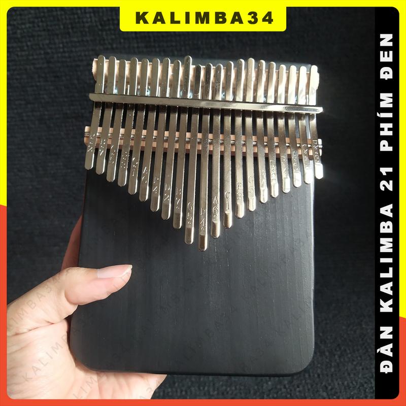 Đàn kalimba 21 phím đen gỗ nguyên khối Manhogany KL34 bo tròn góc dưới tặng đầy đủ phụ kiện