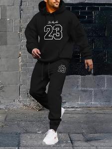 Men's Regular Fit Letter Print Drawstring Hoodie & Sweatpants Set, Casual Long Sleeve Hooded Sweatshirt & Pocket Jogger Pants, Men's Spring & Fall Clothes