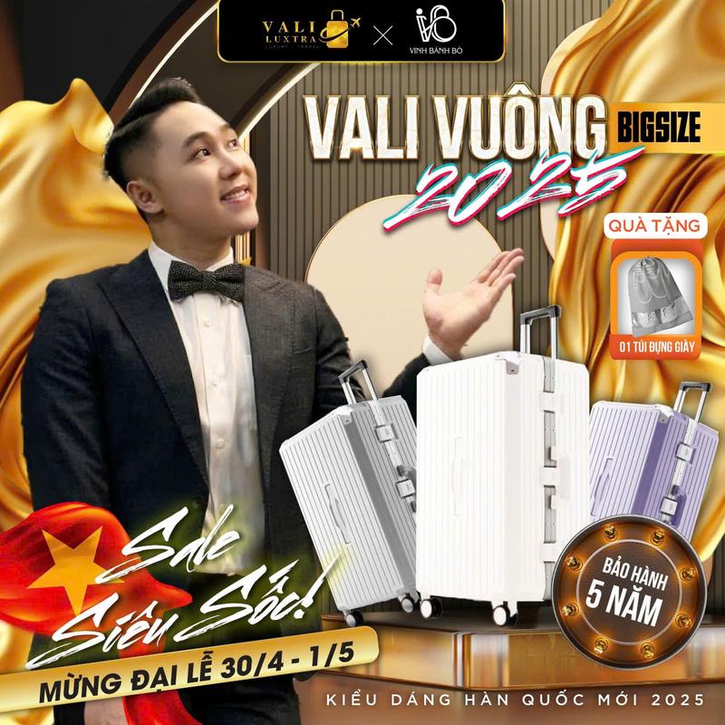VBB + LUX999 +CÓ KHAY ĐỰNG CỐC +  Vali HỘP VUÔNG BIG SIZE khung nhôm BẠC TITAN - Size 20-24-26-28 - 30 ( KHOÁ SẬP ĐẠT CHUẨN TSA HOA KỲ ) 3 khoá sập bảo vệ+ 4 bánh xoay 360
