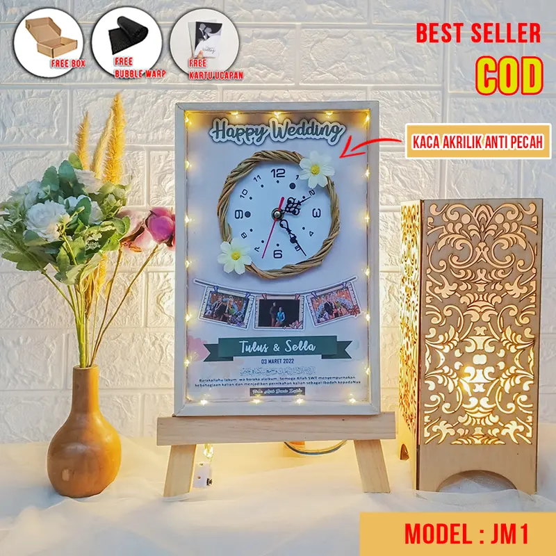 KADO PERNIKAHAN II JAM DINDING CUSTOM II KADO WEDDING ULANG TAHUN WISUDA GRADUATION KADO VALENTIN Frame Kayu Lampu 5
