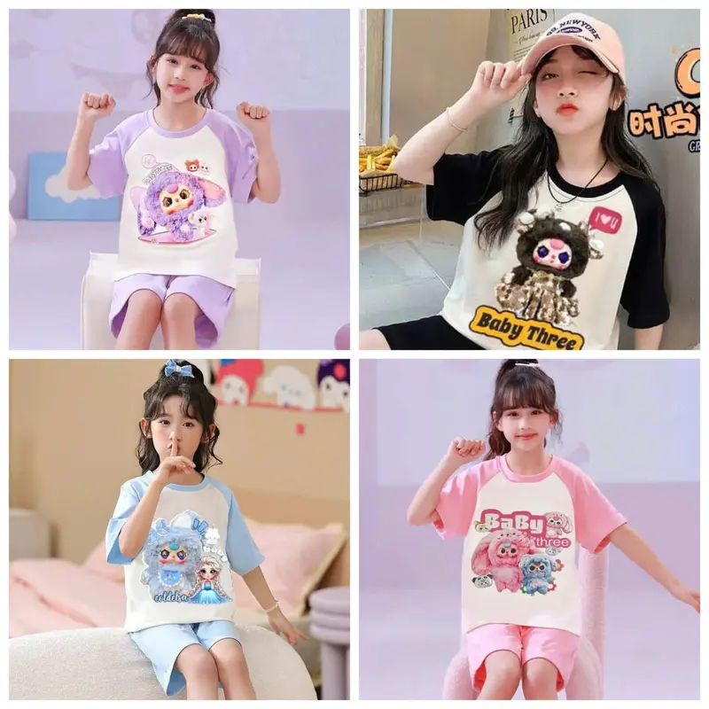 COMBO 4 BỘ  Bộ  ÁO Cộc TAY 4 MÀU 4 HÌNH BABY THEREE HOT TREN 2025 DÀNH CHO BÉ GÁI 14-40KG Cotton set  áo  yếm  cho  bé  gái đồ bộ  legging  cho  bé  gái set chobe gai xinh set  đồ  bé  gái bộ  ngủ  cộc  cho  bé  gái quâ  notreem         cho  bé  gái quần 0
