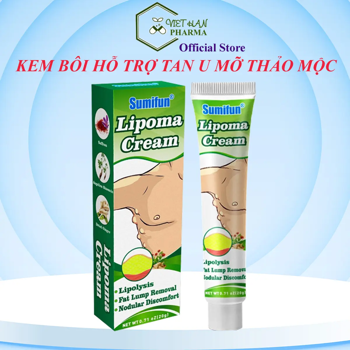 Kem bôi u bướu mỡ Sumifun Lipoma Cream, tinh chất thảo dược thiên nhiên, giúp giảm u mỡ.