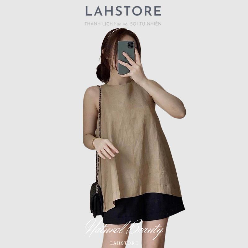 Áo sát nách nữ dáng yếm vải linen tưng Hàn LAHSTORE lưng xẻ sâu, cúc bọc (Trắng) Top 6