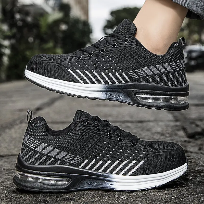 Giày Bảo Hộ Lao Động, Flyknit, Thoáng Khí, Chống Va Đập, Bảo Vệ Ngón Chân Thép Cho Nam, Thời Trang Và Dễ Phối Đồ, Nhẹ, Thích Hợp Đi Làm, Bảo Vệ An Toàn 3
