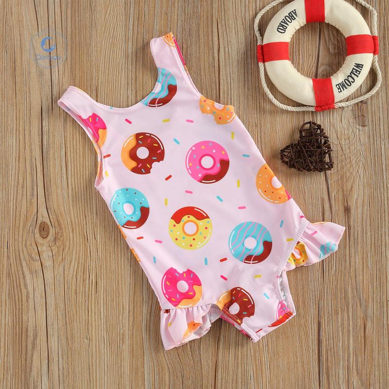 Qinlisey Breathable Little Girls One-piece Swimsuit, Summer Children Cute Crab/Donut Printing Sleeveless Swimwear for Vacation 2