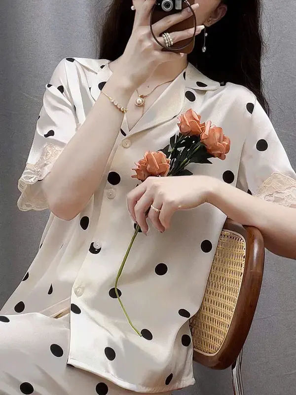 Đồ bộ Nữ LUXURY'S PIJAMA tay ngắn họa tiết chấm bi TN0005 quan  ao  ngu 3