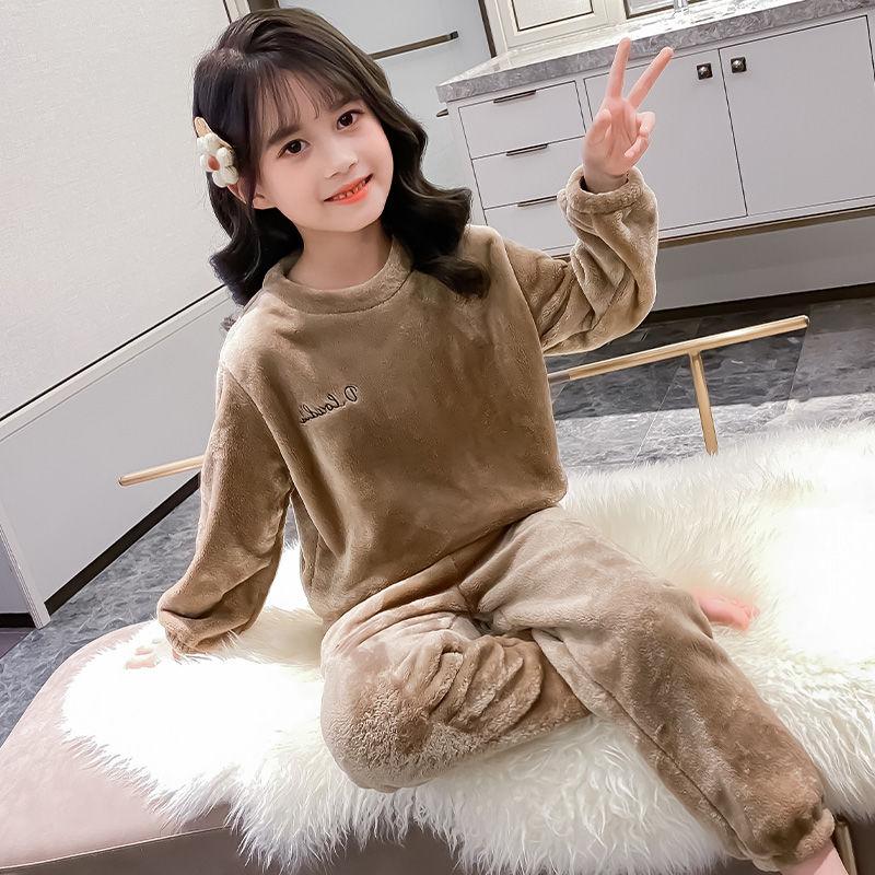 Bộ Đồ Ngủ Cho Bé Gái, Chất Liệu Nhung San Hô, Dày Dặn Cho Mùa Thu Và Mùa Đông, Thích Hợp Cho Trẻ Em Và Phụ Nữ, Áo Cánh Và Quần Ấm Áp, Trang Phục Mặc Nhà Cho Cha Mẹ Và Con Cái 4