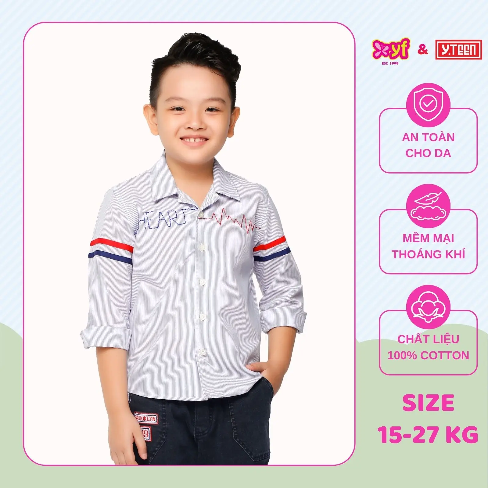 Áo Sơ Mi Tay Dài Cho Bé Trai Phối 2 Sọc (Form Rộng) 9AY555