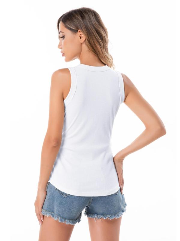 Women's Solid Round Neck Ribbed Tank Top, Casual Sleeveless Top for Daily Wear, Ladies Clothes for All Seasons 7