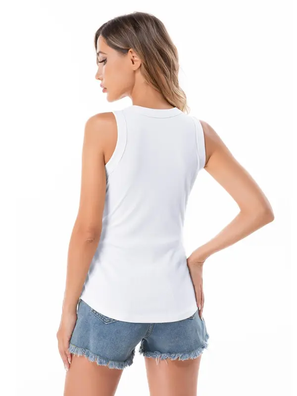 Women's Solid Round Neck Ribbed Tank Top, Casual Sleeveless Top for Daily Wear, Ladies Clothes for All Seasons 7