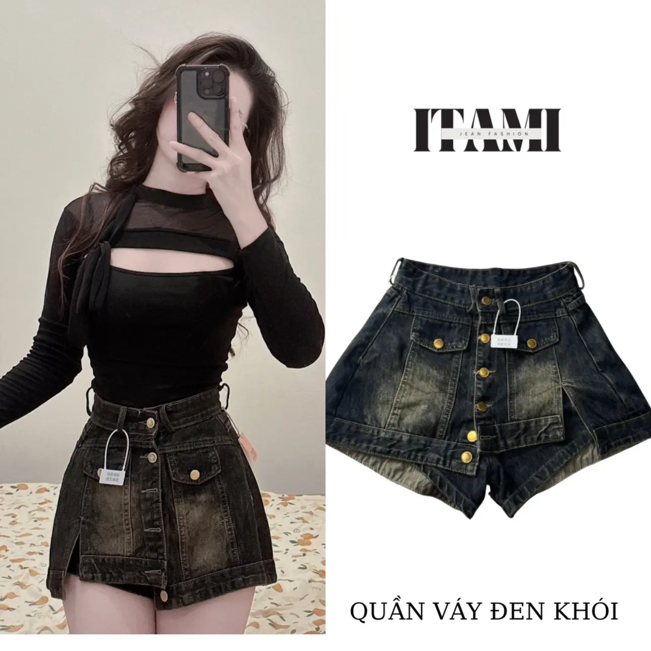 {209} QUẦN VÁY NÚT KIỂU HÀNG QC ,NÚT VÀNG ,CHẤT DÀY MỀM -CÁ TÍNH,(TẶNG KÈM ĐAI) -WOMEN-FASHION (